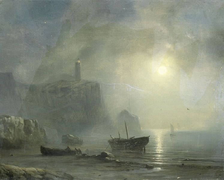 Blick auf eine felsige Küste im Mondlicht, Théodore Gudin von Meisterhafte Meister