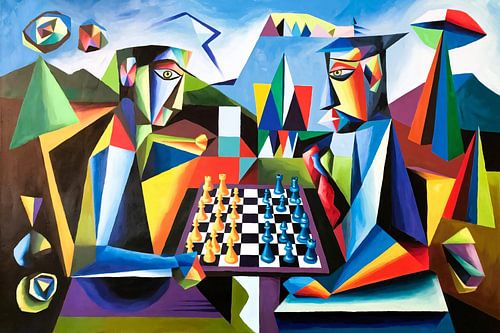 Kubistisch kleurrijk schaakspel kunstwerk