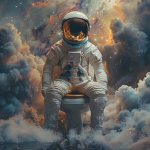 Astronaut Sitzt auf Toilette im Weltraum - Surreales Poster von Felix Brönnimann