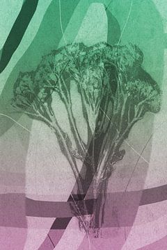 Bouquet de fleurs. Art géométrique botanique abstrait moderne en rose et vert. sur Dina Dankers