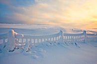 Winterlandschaft mit Schneezaun bei Sonnenaufgang von Peter Bolman Miniaturansicht