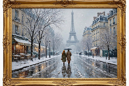 Romantischer Winterspaziergang in Paris in der Nähe des Eiffelturms