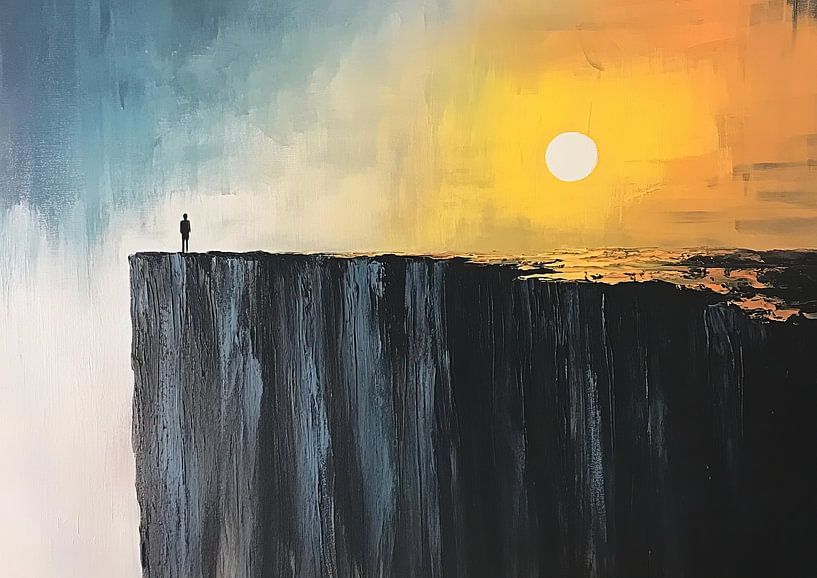 Cliff Sunset Painting | Solitary Sunset Watch by Abstract Painting