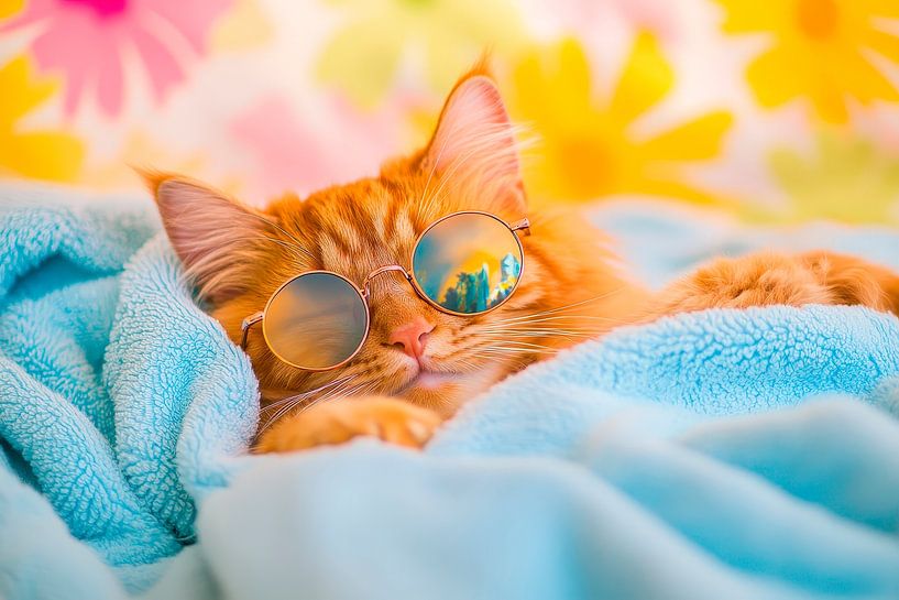 Sleeping cat personality with sunglasses by Poster Art Shop