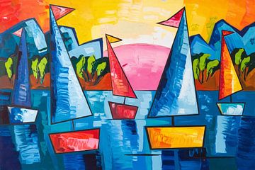 Kleurrijke abstracte zeilbotenrace van Art & Soul Creations