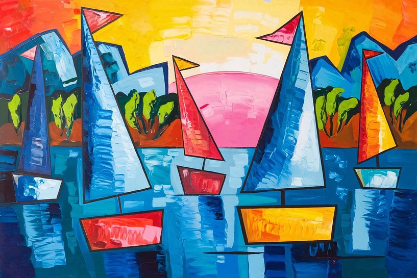 Kleurrijke abstracte zeilbotenrace van Art & Soul Creations