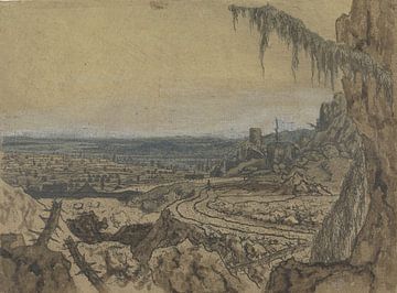Ansicht mit Straße und moosigen Abzweigungen, Hercules Segers, um 1622 - um 1625