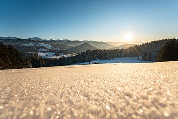 Zonsondergang met uitzicht op Oberstaufen, Staufen, Säntis en de Hochgrat van Leo Schindzielorz