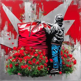 Silber Edition - Banksy Hommage - We need Flower von Team W 32 Gallery