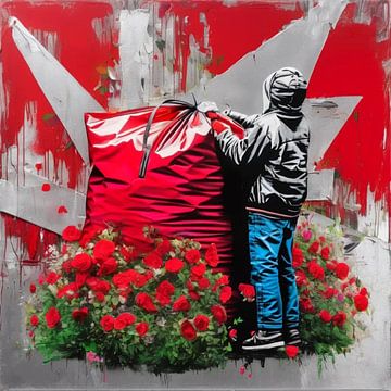 Silver Edition - Banksy Hommage - We hebben bloemen nodig van Felix von Altersheim