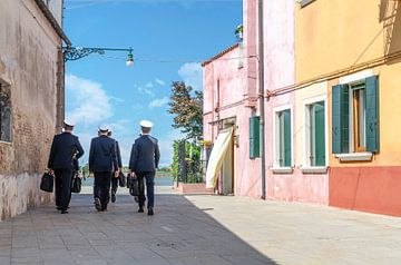 Captain's walking in uniform on the island of Burano, Venice