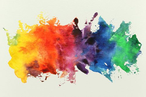 Spetter in regenboog kleuren (vrolijk abstract aquarel schilderij kleurrijk holifeest India vrijheid