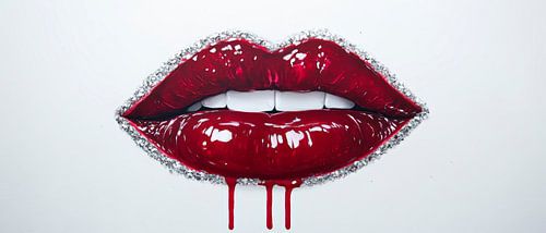 Krachtige rode lippen met bloeddruppels