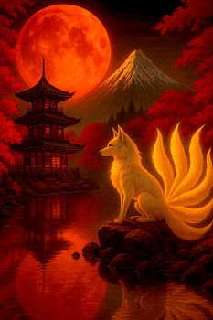 Esprit Kitsune sous la lune rouge