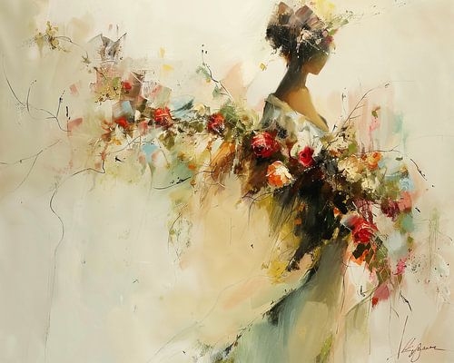 Vrouwen Bloemen Schilderij