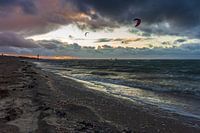 Kitesurfing at sunset