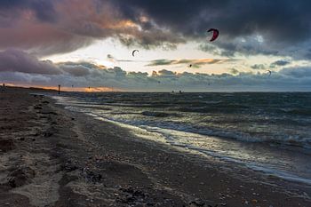 Kitesurfing at sunset