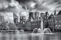 Hofvijver met zicht op het Binnenhof en de skyline van Den Haag