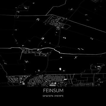 Zwart-witte landkaart van Feinsum, Fryslan. van Rezona