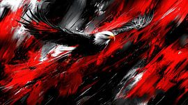 Eagle in dynamic red and black brushstrokes by Frank Heinz