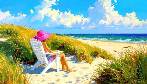 Vrouw in een ligstoel aan zee