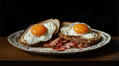 Gebakken eieren en knapperig spekgenot