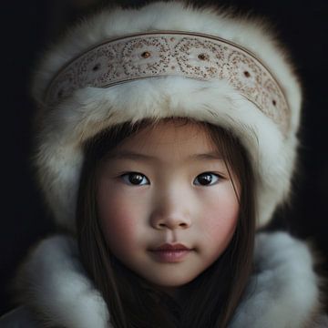 Portret "Mongolian girl" van Carla Van Iersel