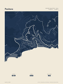 Positano and the Amalfi coast road, in navy by Sidney van den Boogaard