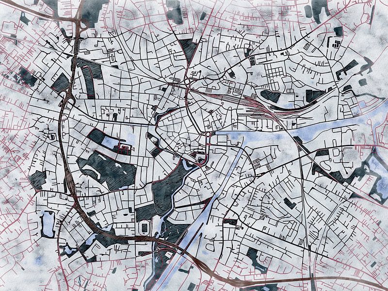 Map of Oldenburg centrum with the style 'White Winter' by Maporia