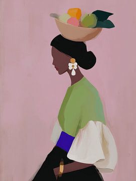 Portret van een Afrikaanse vrouw in pastelkleuren van Carla Van Iersel