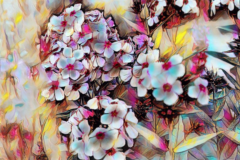 Weiß-rosa Blumen Ölmalerei von Patricia Piotrak