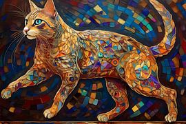 A cat at play in a fantasy mosaic style