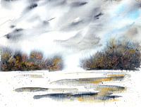 Paysage abstrait gris et or