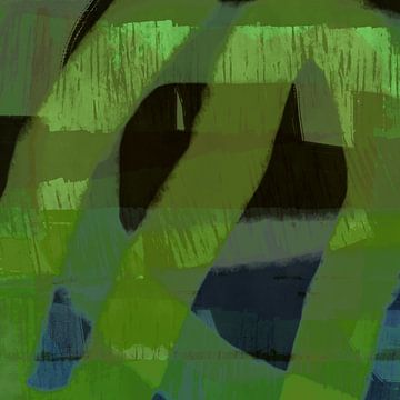 Moderne abstracte minimalistische kunst. Vormen en lijnen in groen en blauw van Dina Dankers
