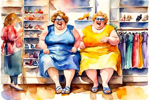 2 sociable ladies try on shoes
