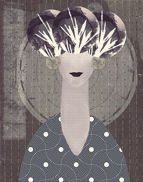 Abstract woman's portrait botanical geometrical in taupe by Dina Dankers