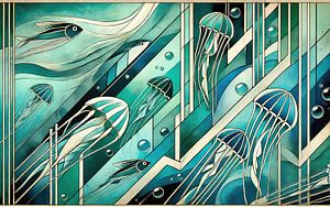 Oceanic Serenade Scene in Art Deco