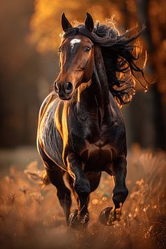 Majestueus paard in het gouden licht van de zonsondergang van Felix Brönnimann