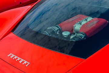 Ferrari V8 engine visible through the rear glas on a red Ferrari 458 Italia sports car by Sjoerd van der Wal Photography