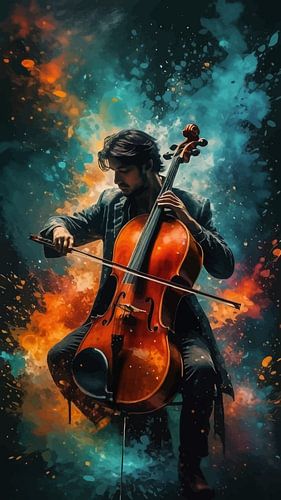 Abstracte Cello Muziek - Expressief Silhouet Kunstwerk