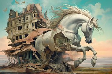 Mooi paard trekt een vreemde koets van Art Bizarre