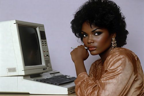 Onderneemster met vintage computer