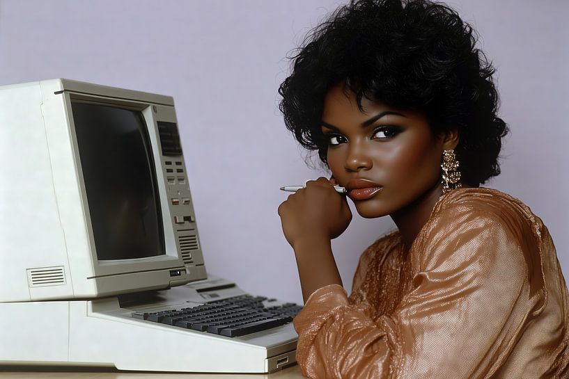 Businessfrau mit Vintage-Computer von Frank Heinz