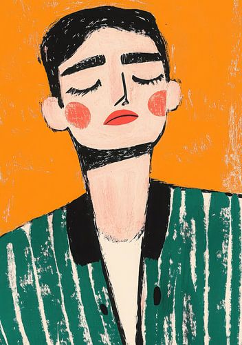 Figure in green jacket in front of orange