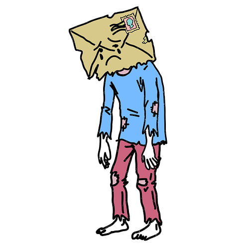 Neoexpressionistische Illustration eines Kopfes in Umschlagform mit emotionalen abstrakten Details