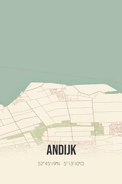 Vintage landkaart van Andijk (Noord-Holland) van MijnStadsPoster