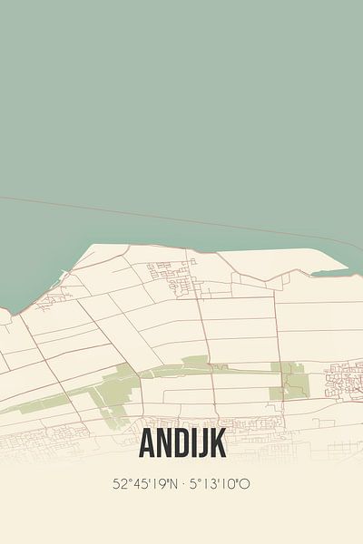 Alte Landkarte von Andijk (Nordholland) von Ortsdrucke