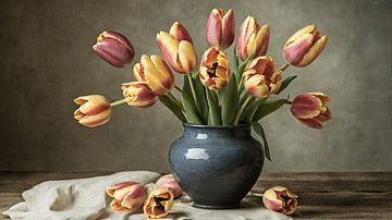 tulips in a blue vase