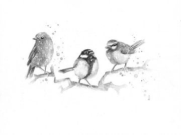Tuinvogels in zwart wit van Atelier DT
