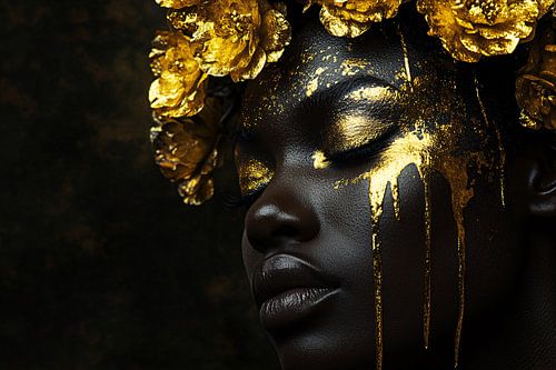 Gouden bloemen op vrouwengezicht